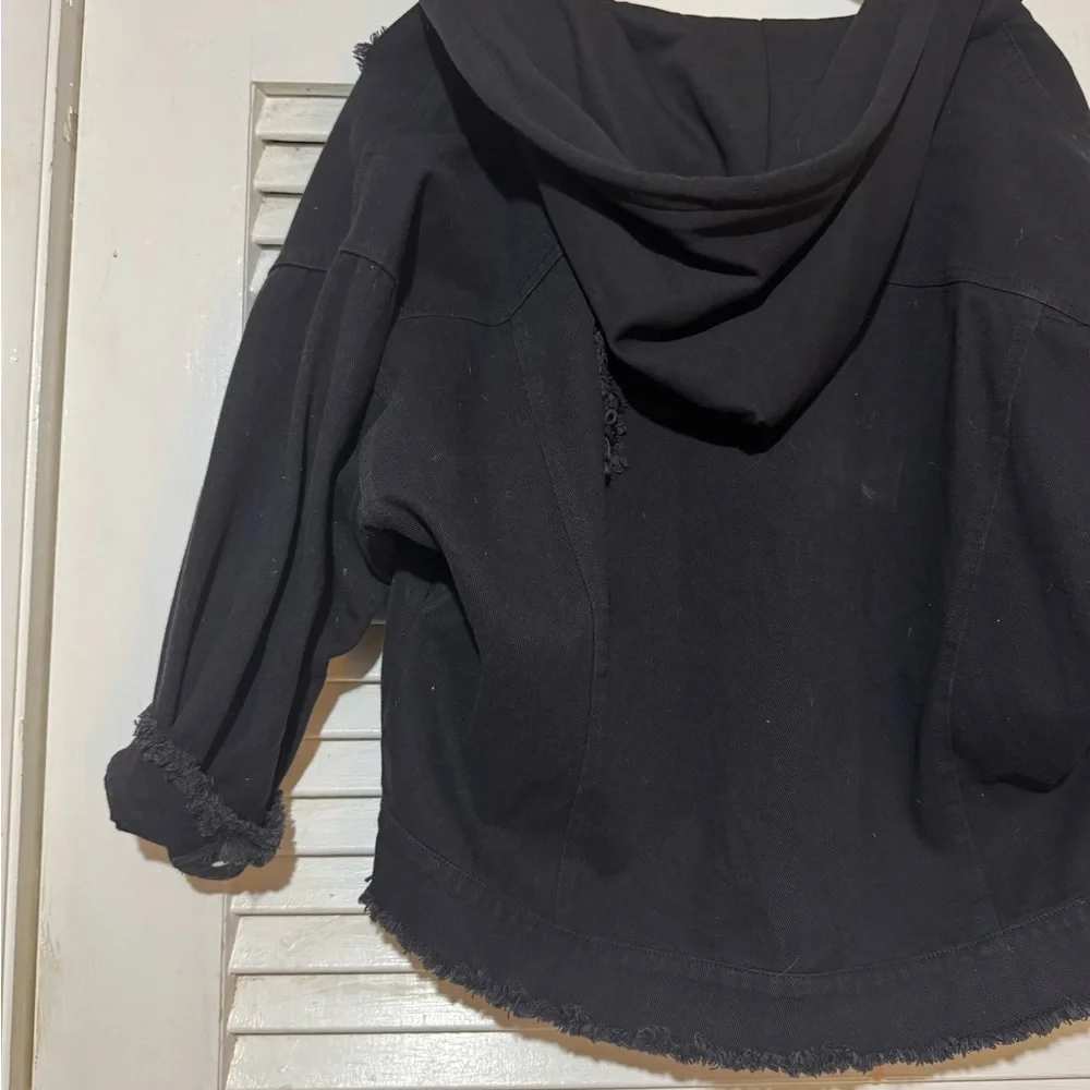 Black Distressed Denim Jacket - Picture 3 of 7
